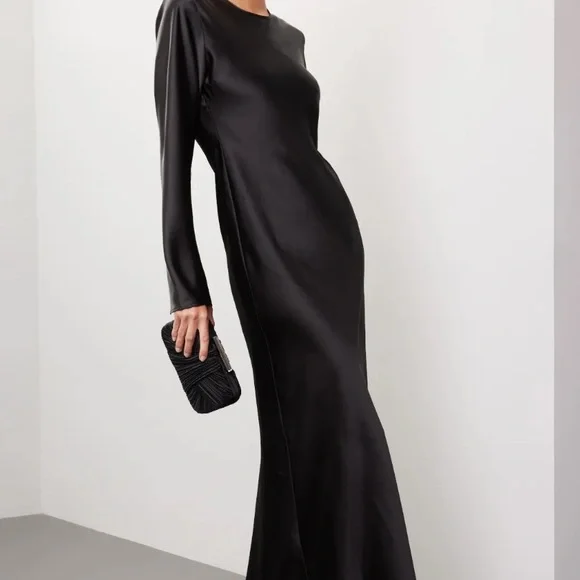 DELFI COLLECTIVE LONG SLEEVE BLACK SATIN GOWN - Picture 2 of 6